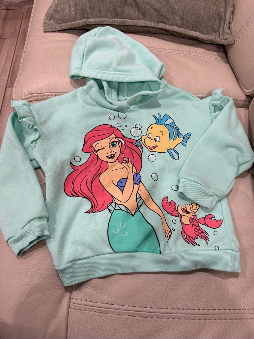 Disney Kids Ariel Hooded Sweatshirt in Mint with Red and Yellow Accents
